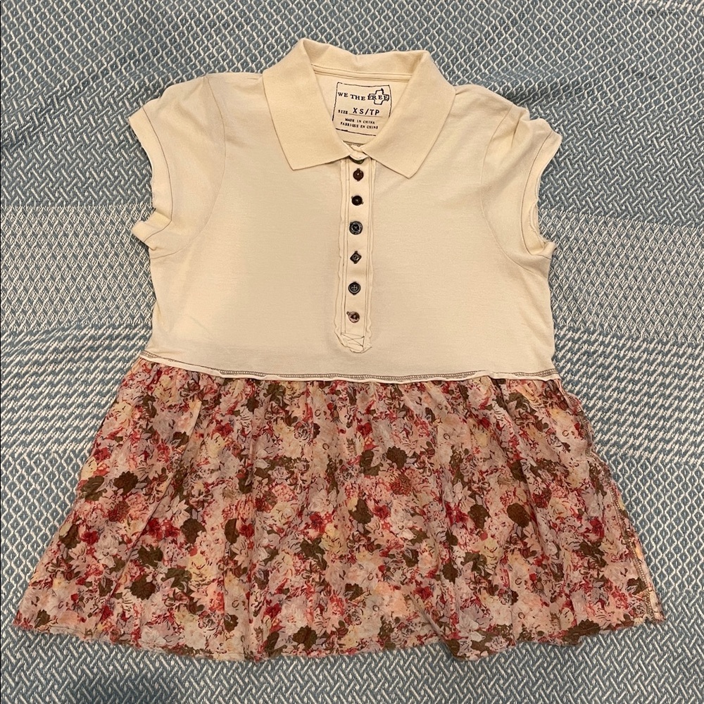 We The Free..Free People Cream and Pink Floral women’s Polo